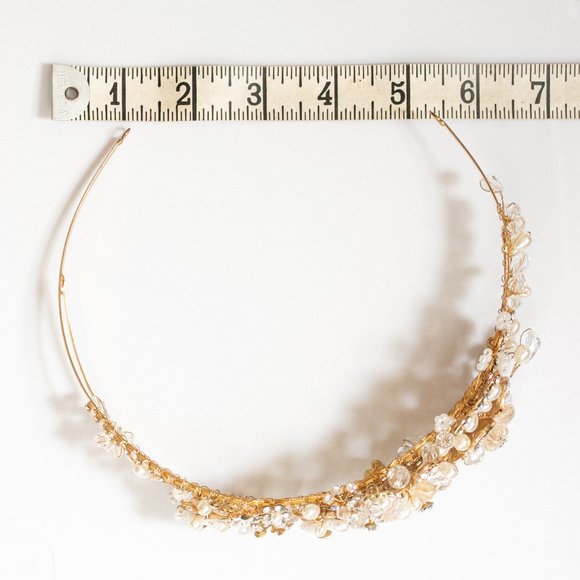 Wedding Headband Crystal Pearl Antique Gold Bride - Picture 5 of 11